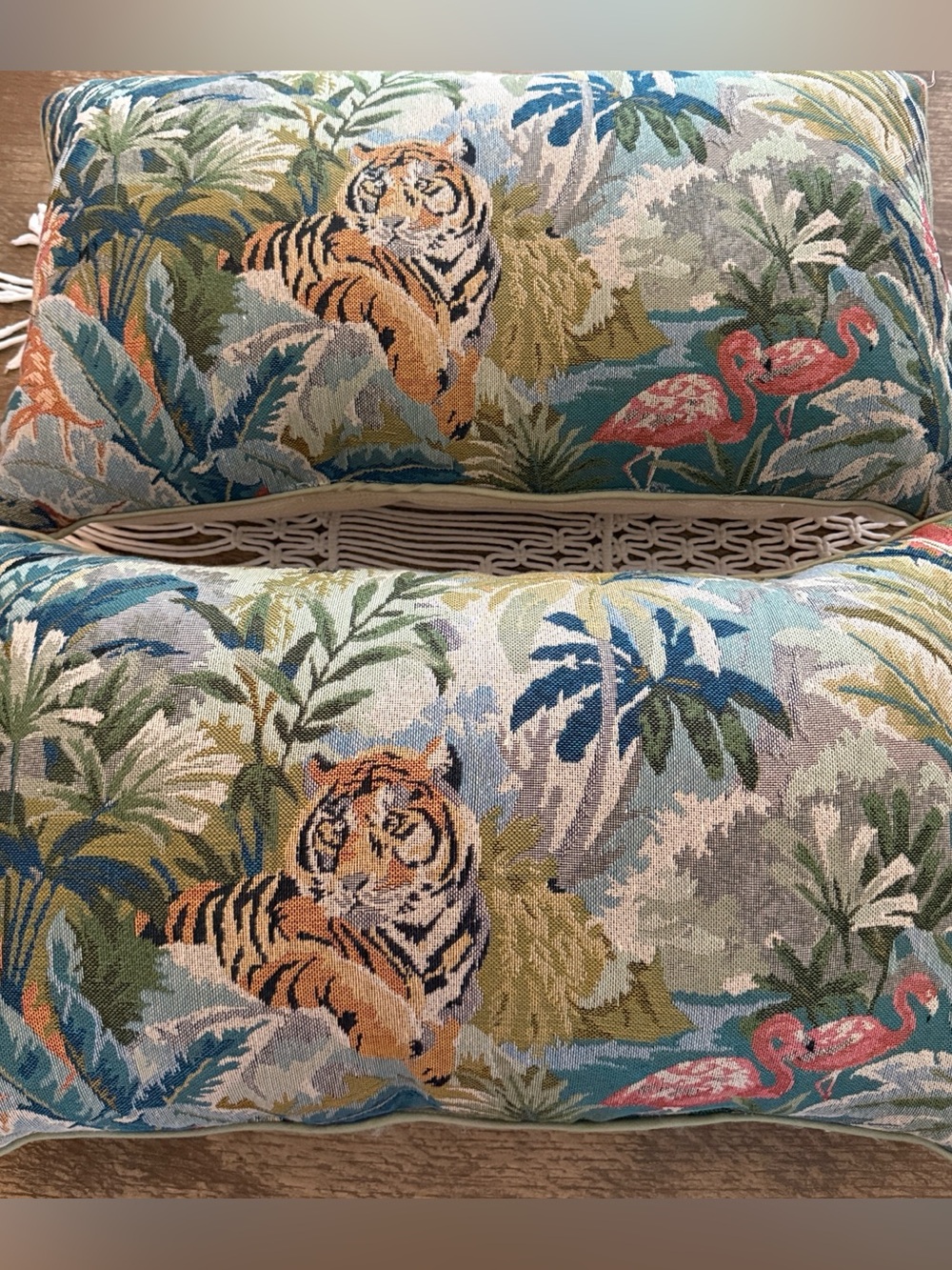 Rachel Zoe Tropical Jungle Tiger Flamingo Tapestry Throw Pillows Set of 2